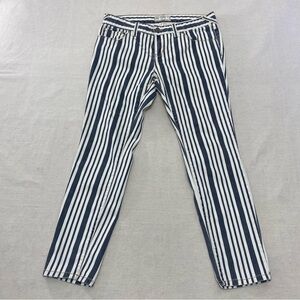 Free People Cotton Stretch Skinny Blue White Vertical Stripe Jean Pant 32x26 USA